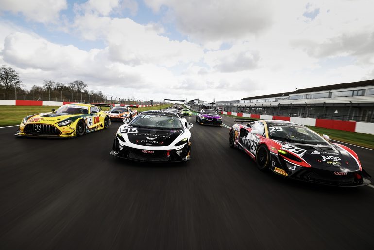 The Race Lab McLaren Artura GT4 with The Lions Barber Collective branding on Media Day.