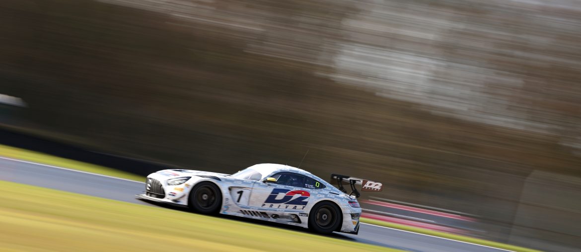 The #1 2 Seas Motorsport Mercedes at Oulton Park in testing.