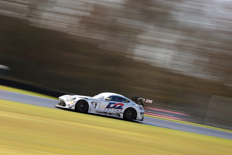 The #1 2 Seas Motorsport Mercedes at Oulton Park in testing.