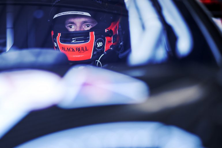 Sandy Mitchell at Snetterton in the cockpit of his Barwell Motorsport Lamborghini Huracan GT3.