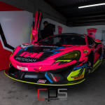 The McLaren 570S GT4 of Graham Johnson (GBR) and Michael O'Brien (GBR) run by Balfe Motorsport in pit lane on the Snetterton 300 Circuit during Media Day ahead of the 2020 Intelligent Money British GT Championship season.